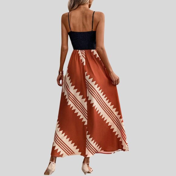 Boho Geometric Print Shirred Back Cami Dress Rust - Picture 3 of 7